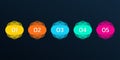 5 steps, options or levels info grapic template. Business process design with five numbers. Modern abstract elements.
